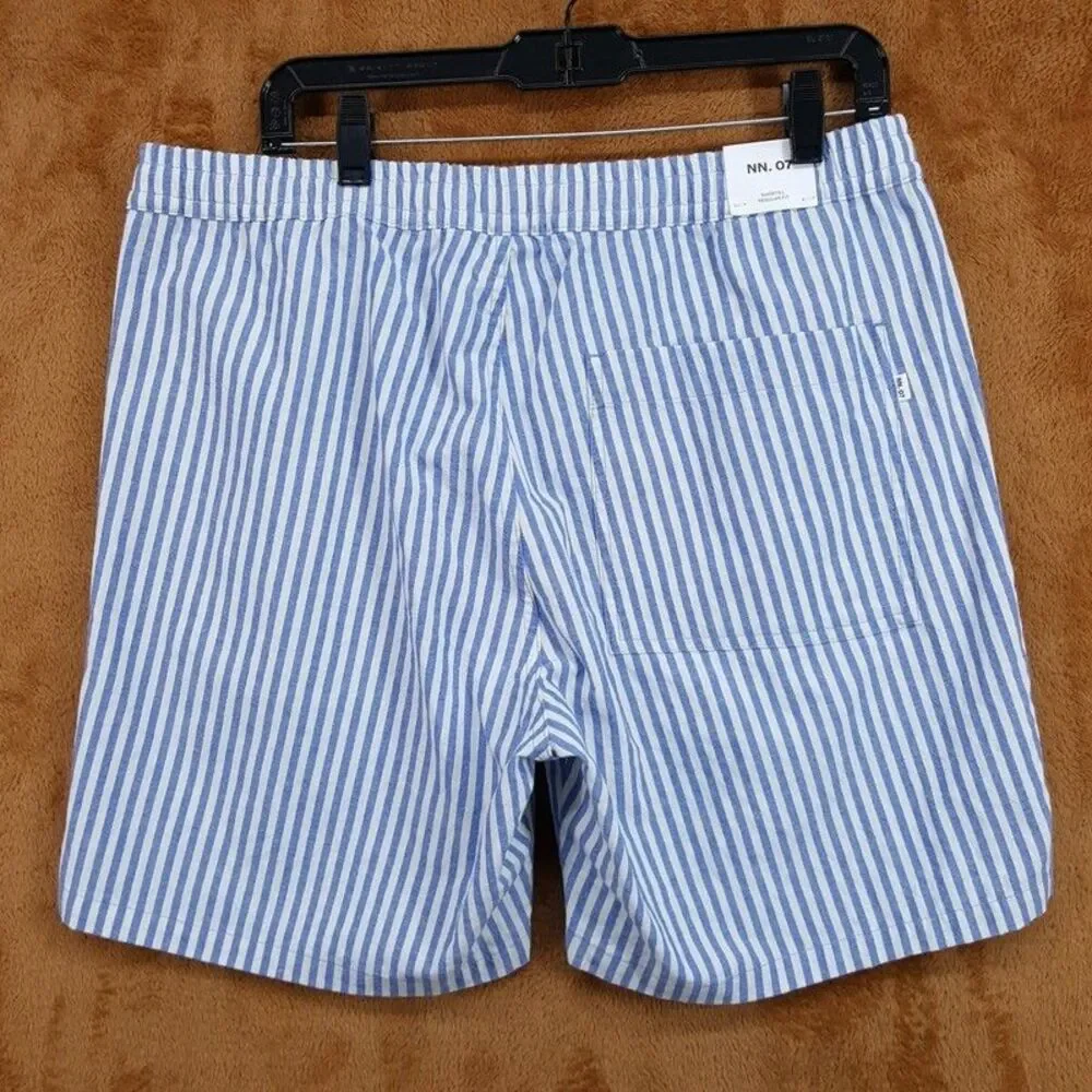 NN07 Shorts Mens XL Blue Stripe Drawstring Cotton Blend GREGOR $165